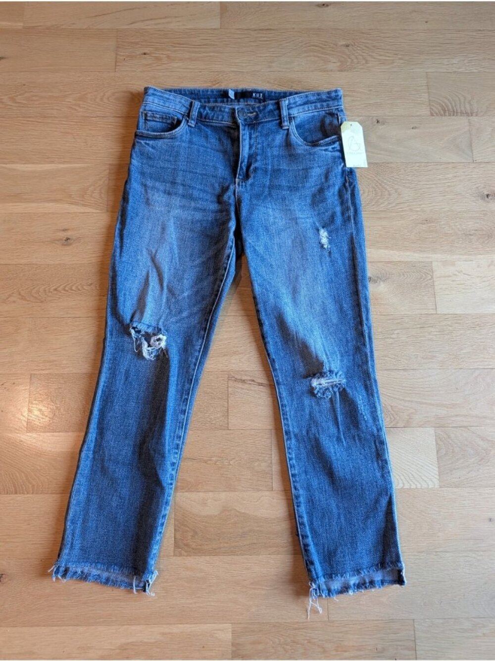 Kut From The Kloth Medium Wash Distressed Reese Ankle Straight Jeans, Size 6
